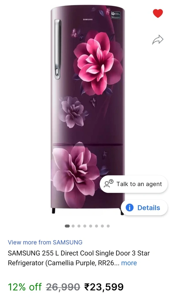 SAMSUNG 255 L Direct Cool Single Door 3 Star Refrigerator (Camellia Purple) - 255L