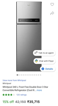 Whirlpool 340 L Frost Free Double Door 3 Star Convertible Refrigerator - 340L