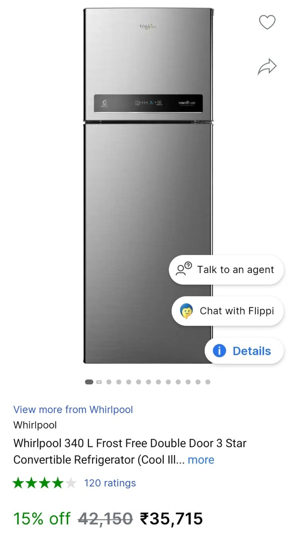 Whirlpool 340 L Frost Free Double Door 3 Star Convertible Refrigerator - 340L