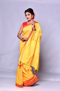 Gini Sequence Woven Mul Cotton Saree - Yellow