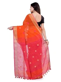 Handloom Khadi Cotton Ball Buta Saree - Orange & Pink