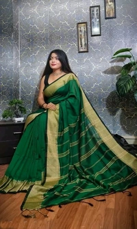 Handloom Woven Temple Border Cotton Saree - Green