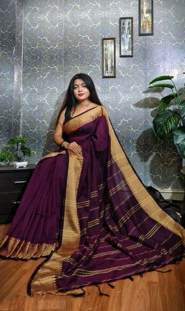 Handloom Woven Temple Border Cotton Saree - Maroon
