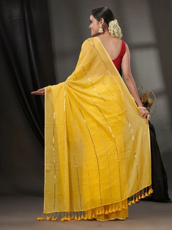 Handloom Sequence Chain Cotton Saree  - Yellow