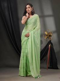 Handloom Sequence Chain Cotton Saree - Granny Smith Apple