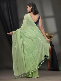 Handloom Sequence Chain Cotton Saree - Granny Smith Apple