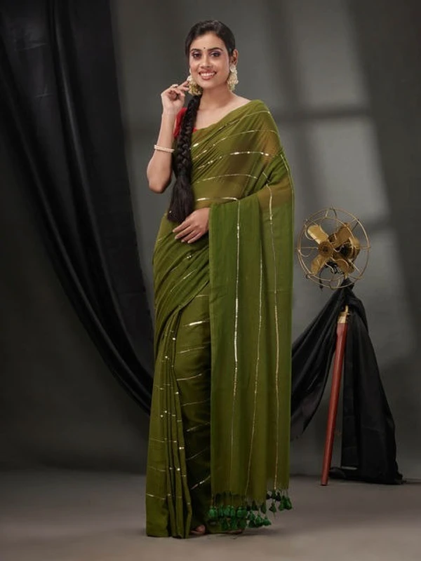 Handloom Sequence Chain Cotton Saree - Costa Del Sol