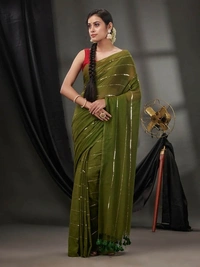 Handloom Sequence Chain Cotton Saree - Costa Del Sol