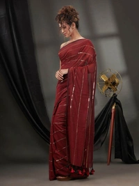 Handloom Sequence Chain Cotton Saree  - Maroon