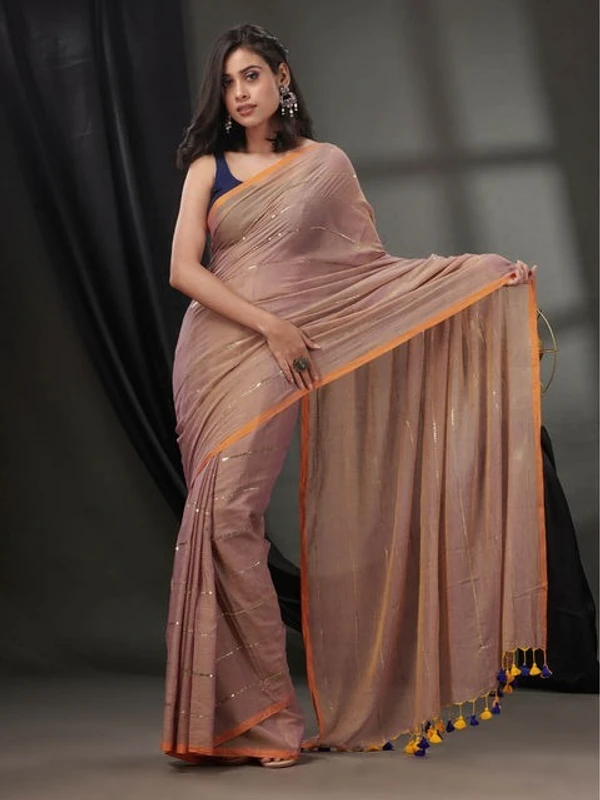 Handloom Sequence Chain Cotton Saree  - Hippie Pink