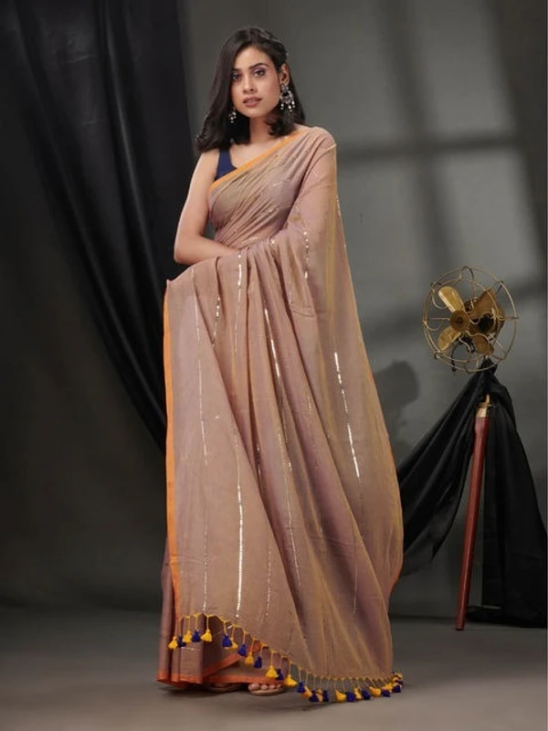 Handloom Sequence Chain Cotton Saree  - Hippie Pink