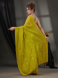 Handloom Sequence Chain Cotton Saree - Olive