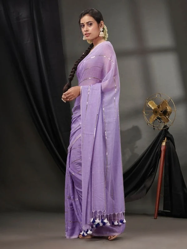 Handloom Sequence Chain Cotton Saree - Lavender Purple