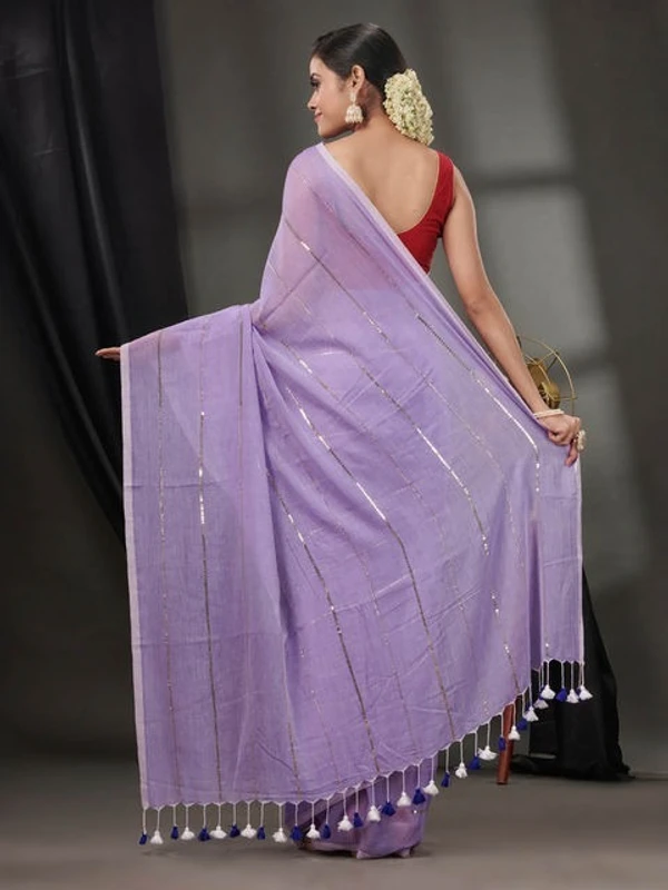 Handloom Sequence Chain Cotton Saree - Lavender Purple