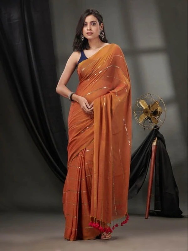 Handloom Sequence Chain Cotton Saree - Desert