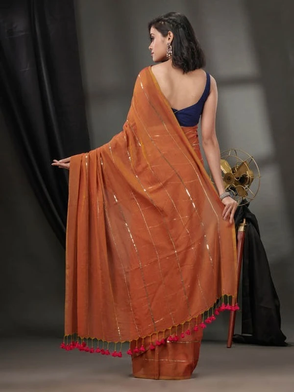 Handloom Sequence Chain Cotton Saree - Desert