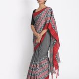 Handloom Begampuri Work Cotton Saree - Gray & Red