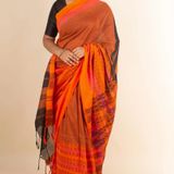 Handloom Begampuri Work Cotton Saree - Web Orange
