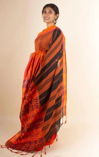 Handloom Begampuri Work Cotton Saree - Web Orange