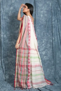 Handloom Begampuri Work Cotton Saree - White & Multi