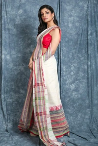 Handloom Begampuri Work Cotton Saree - White & Multi