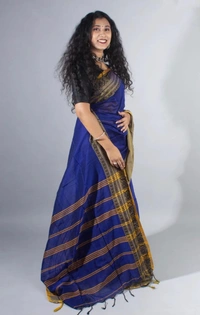 Handloom Begampuri Work Cotton Saree - White & Multi