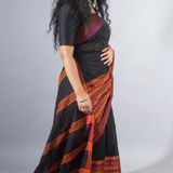 Handloom Begampuri Work Cotton Saree - Black & Red