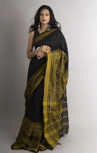 Handloom Begampuri Work Cotton Saree - Black & Gold