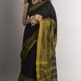 Handloom Begampuri Work Cotton Saree - Black & Gold