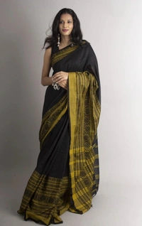 Handloom Begampuri Work Cotton Saree - Black & Gold