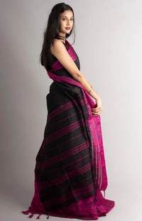 Handloom Begampuri Work Cotton Saree - Black