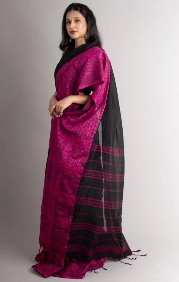 Handloom Begampuri Work Cotton Saree - Black
