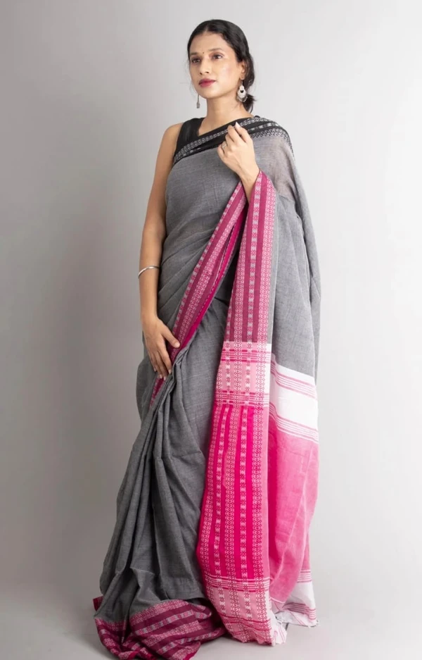 Handloom Begampuri Work Cotton Saree - Gray