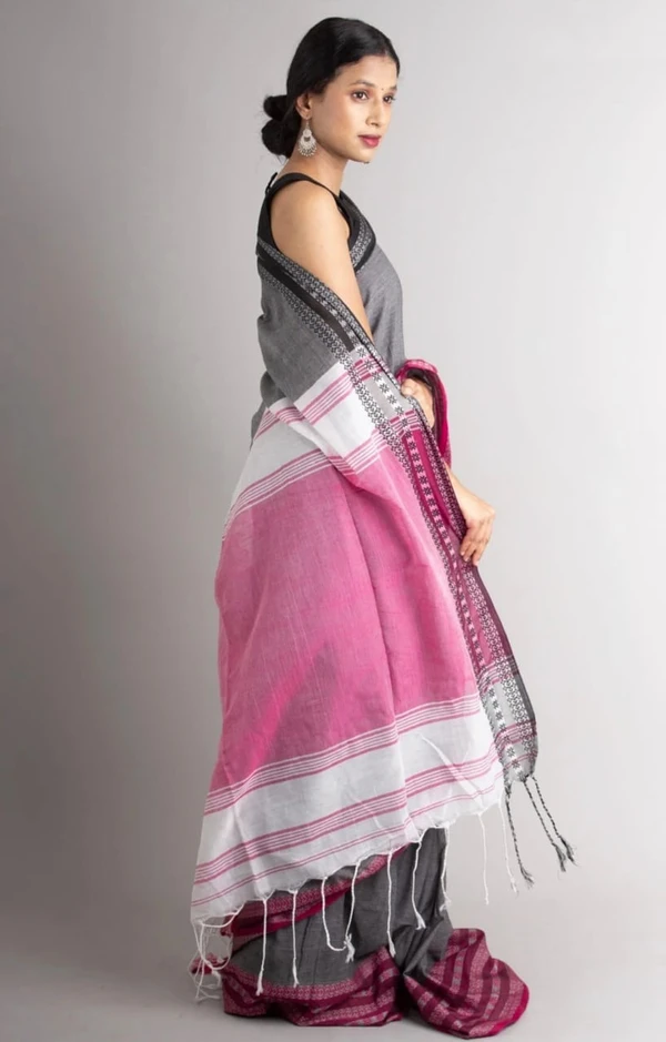 Handloom Begampuri Work Cotton Saree - Gray