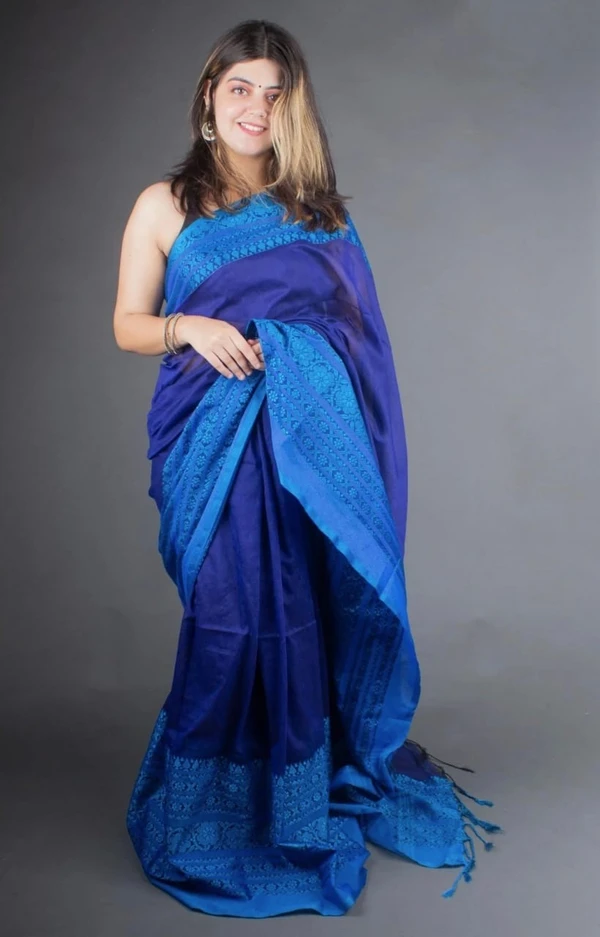 Handloom Begampuri Work Cotton Saree - Blue