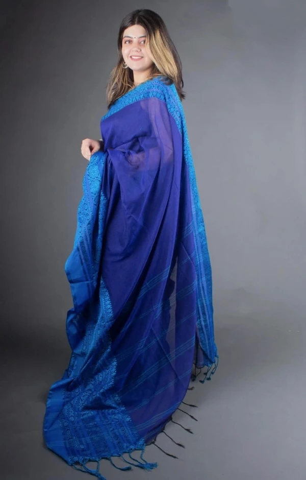 Handloom Begampuri Work Cotton Saree - Blue