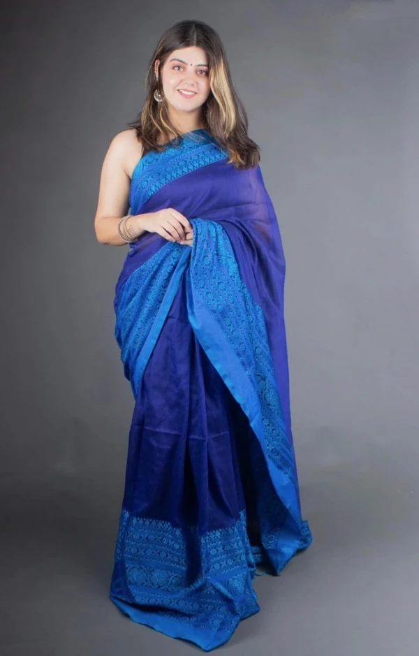 Handloom Begampuri Work Cotton Saree - Blue