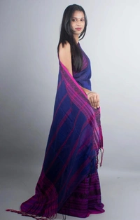 Handloom Begampuri Work Cotton Saree - Navy Blue