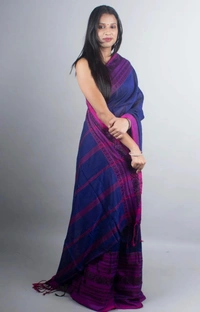 Handloom Begampuri Work Cotton Saree - Navy Blue