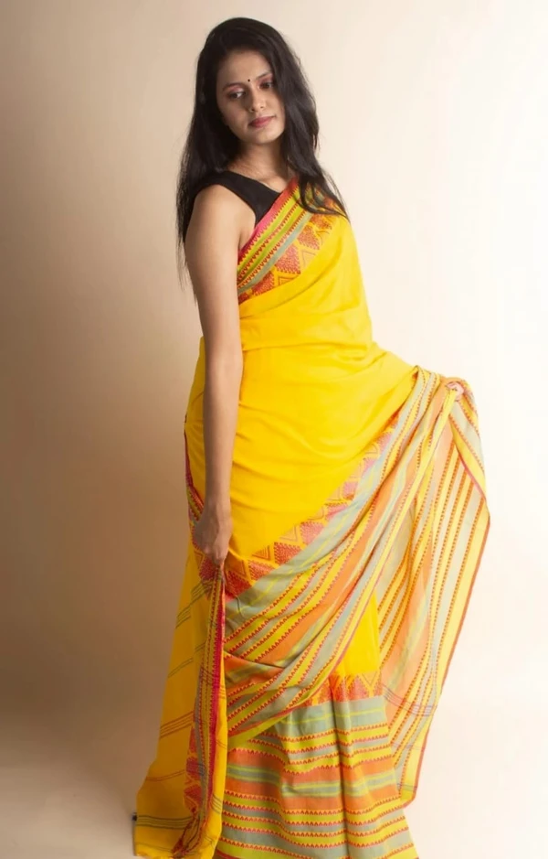 Handloom Begampuri Work Cotton Saree - Yellow