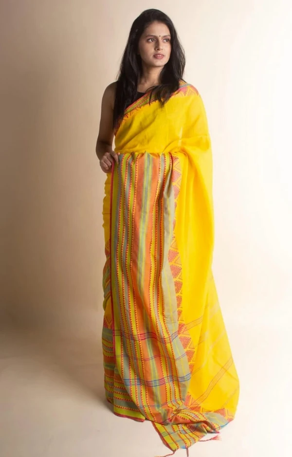 Handloom Begampuri Work Cotton Saree - Yellow