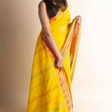 Handloom Begampuri Work Cotton Saree - Yellow