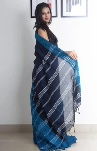 Handloom Begampuri Work Cotton Saree - Black