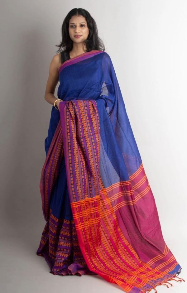 Handloom Begampuri Work Cotton Saree - Blue