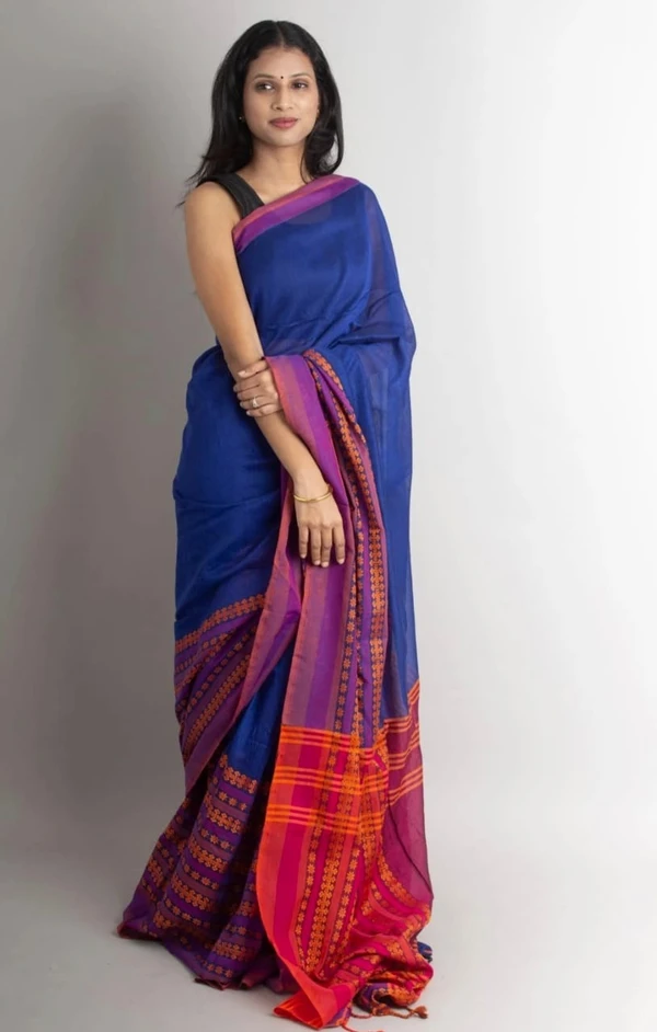 Handloom Begampuri Work Cotton Saree - Blue