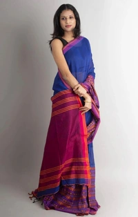 Handloom Begampuri Work Cotton Saree - Blue
