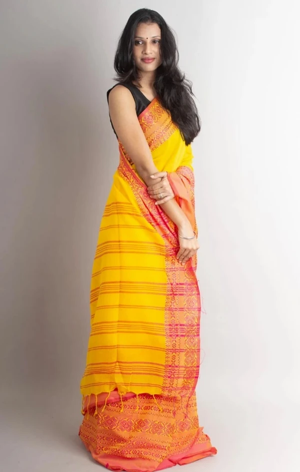 Handloom Begampuri Work Cotton Saree - Gold