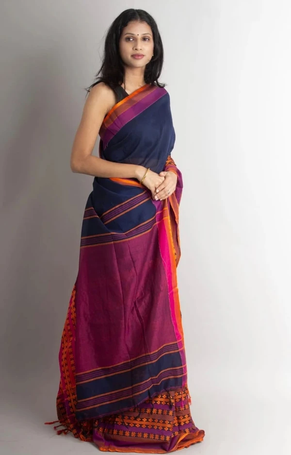 Handloom Begampuri Work Cotton Saree - Black