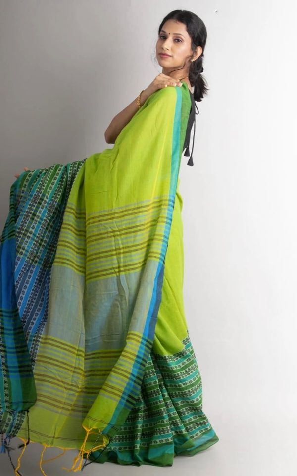 Handloom Begampuri Work Cotton Saree - Green