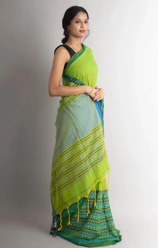 Handloom Begampuri Work Cotton Saree - Green